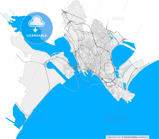 Cagliari, Sardinia, Italy, high resolution vector map - Instant download PDF and JPG
