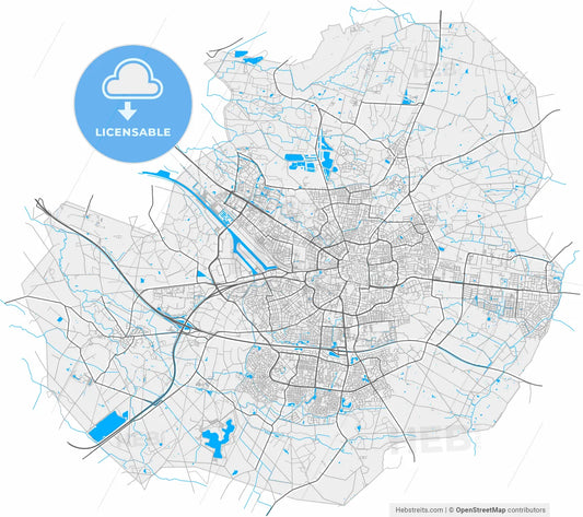 Enschede, Overijssel, Netherlands, high resolution vector map - Instant download PDF and JPG