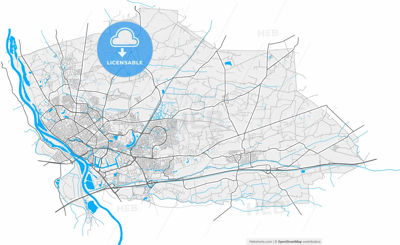 Deventer, Overijssel, Netherlands, high resolution vector map - Instant download PDF and JPG