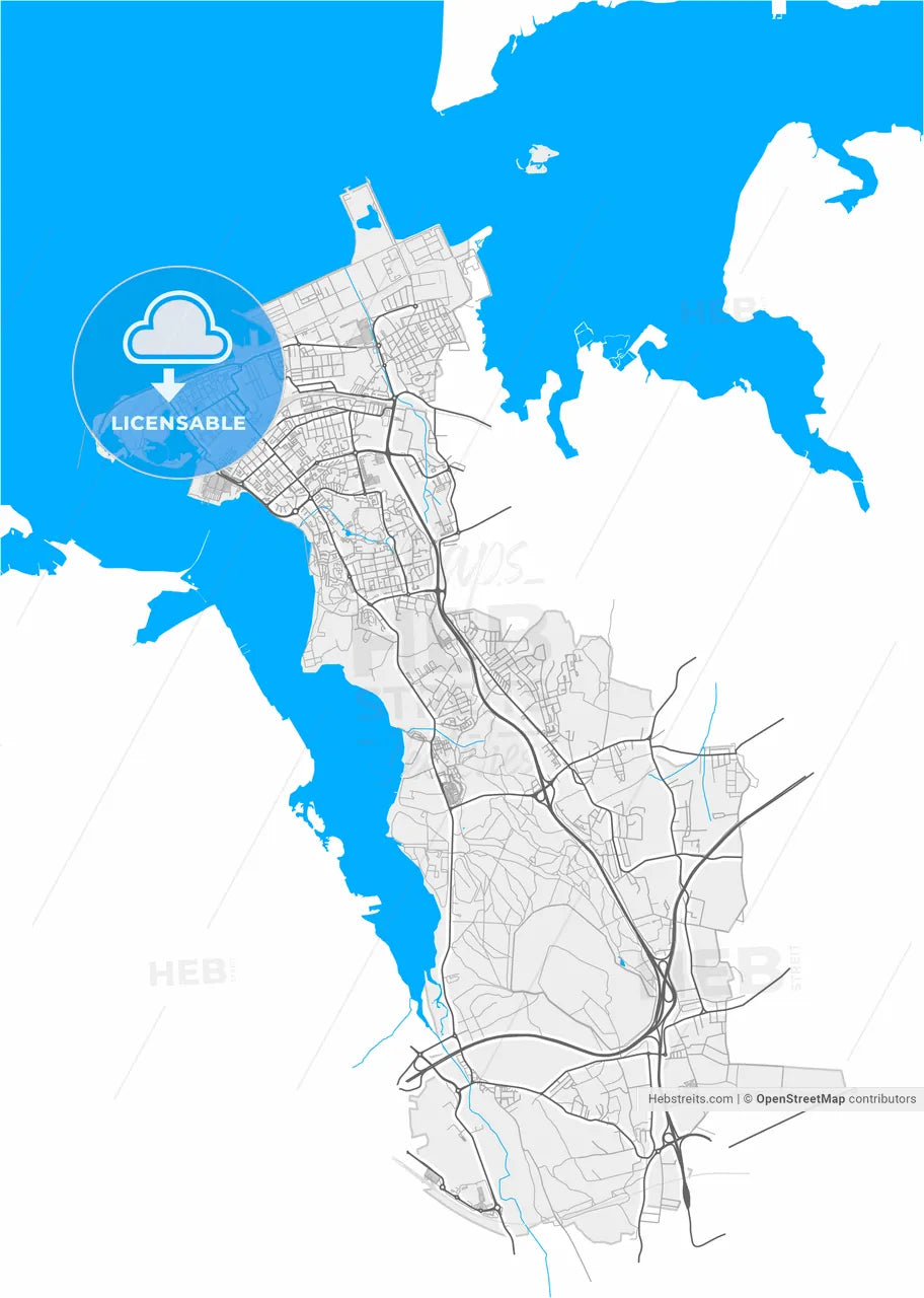Barreiro, Setúbal, Portugal, high resolution vector map - Instant download PDF and JPG