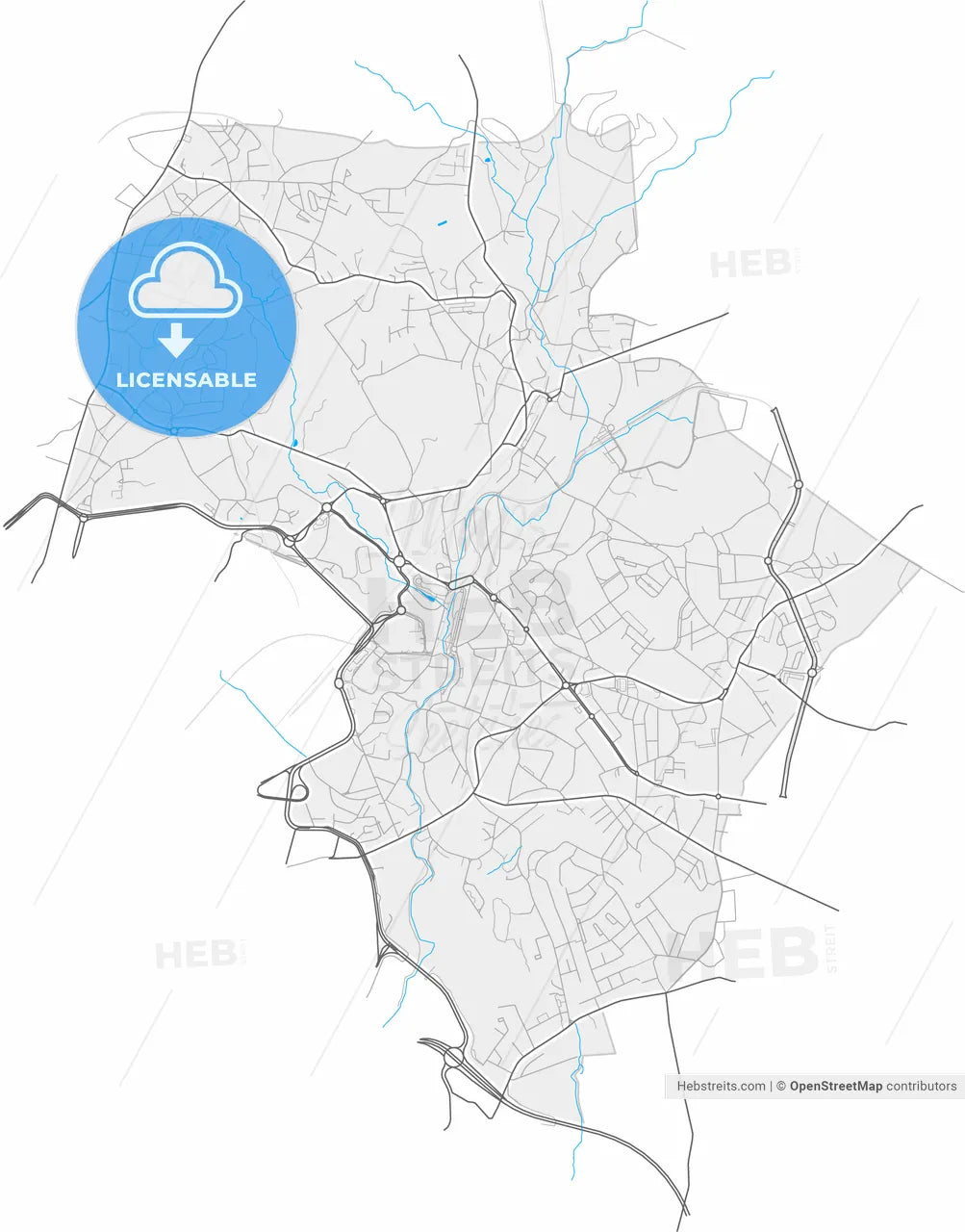 Rio Tinto, Gondomar, Portugal, high resolution vector map - Instant download PDF and JPG
