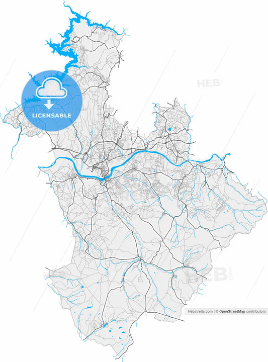 Abrantes, Santarém, Portugal, high resolution vector map - Instant download PDF and JPG