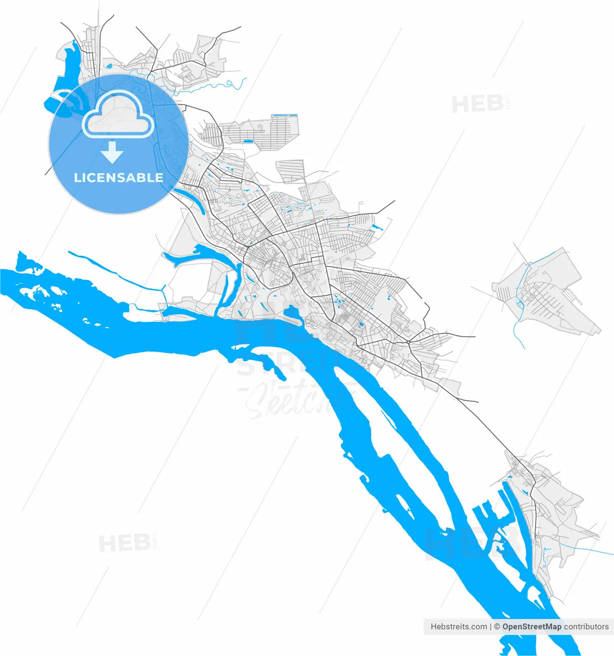 Bor, Nizhny Novgorod Oblast, Russia, high resolution vector map - Instant download PDF and JPG