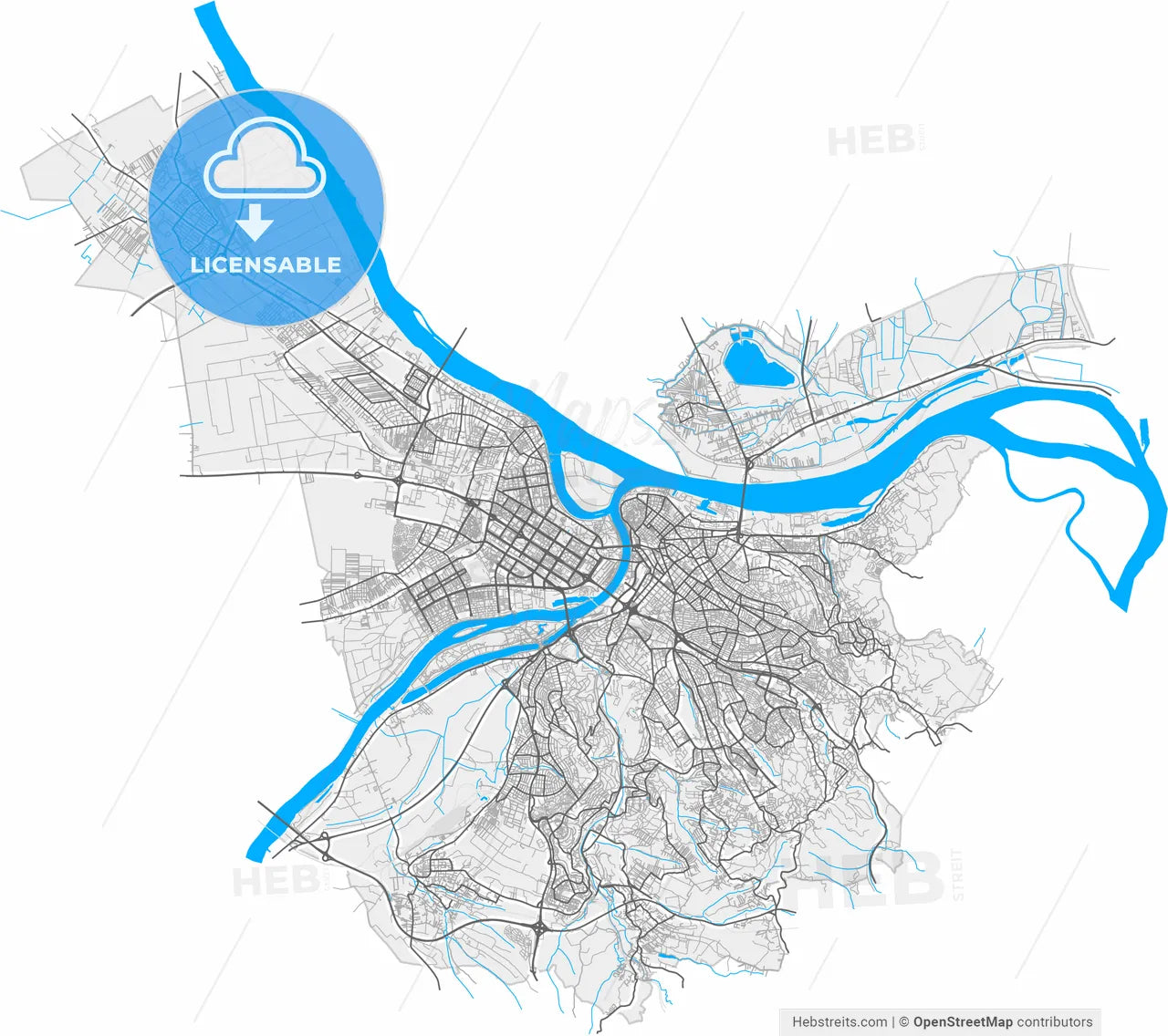 Belgrade, Belgrade, Serbia, high resolution vector map - Instant download PDF and JPG