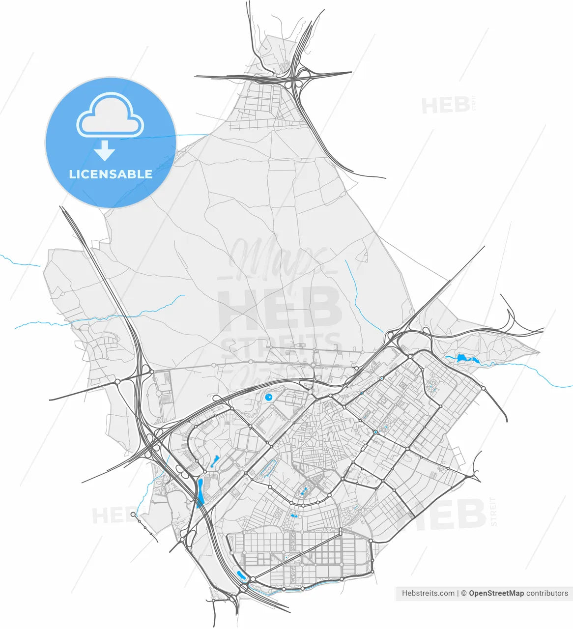 Alcorcón, Madrid, Spain, high resolution vector map - Instant download PDF and JPG