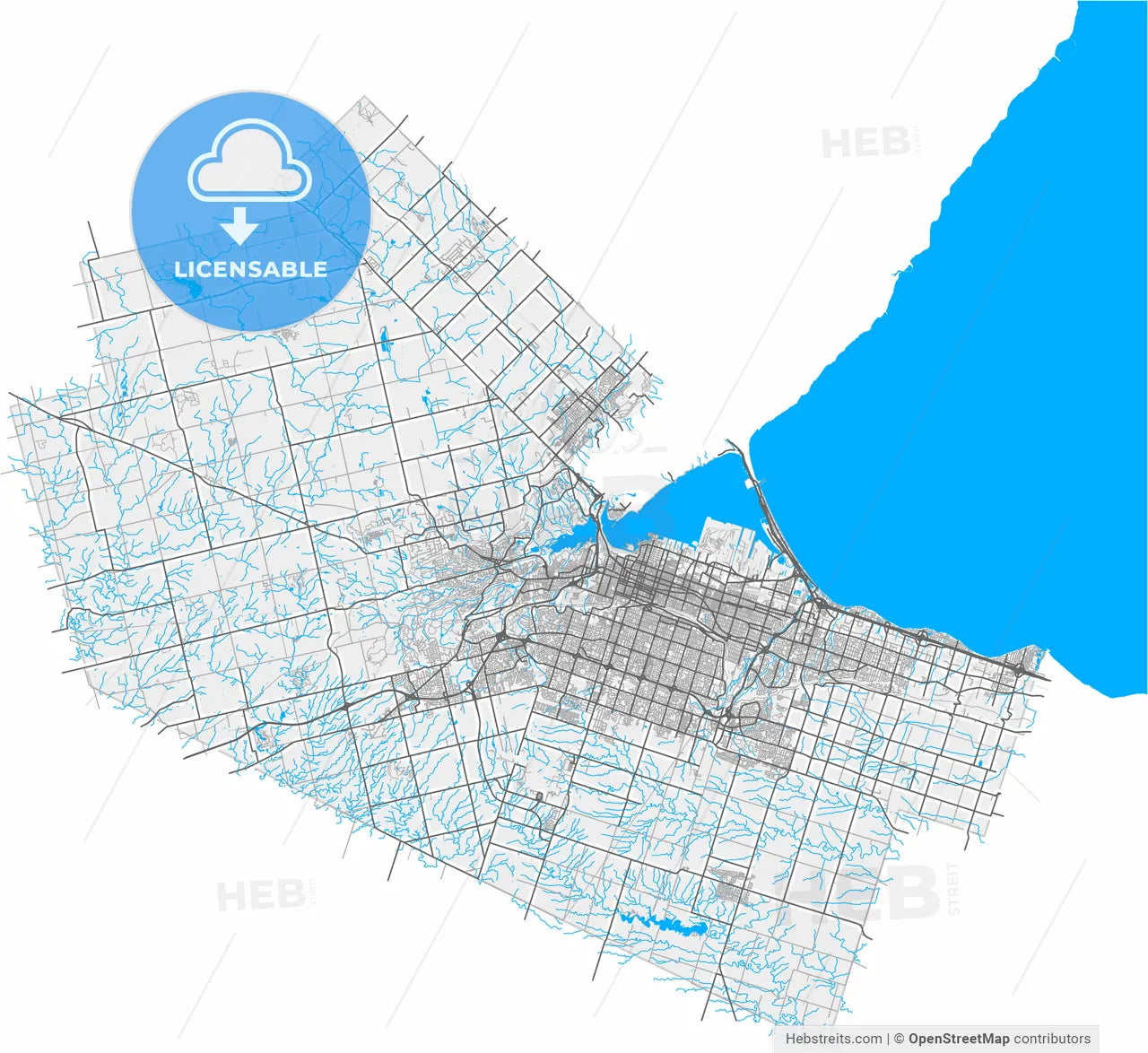 Hamilton, Ontario, Canada, high resolution vector map - Instant download PDF and JPG