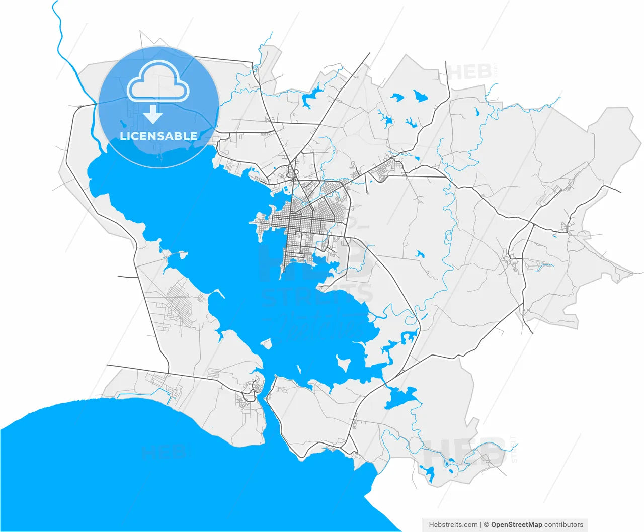 Cienfuegos, Cienfuegos, Cuba, high resolution vector map - Instant download PDF and JPG