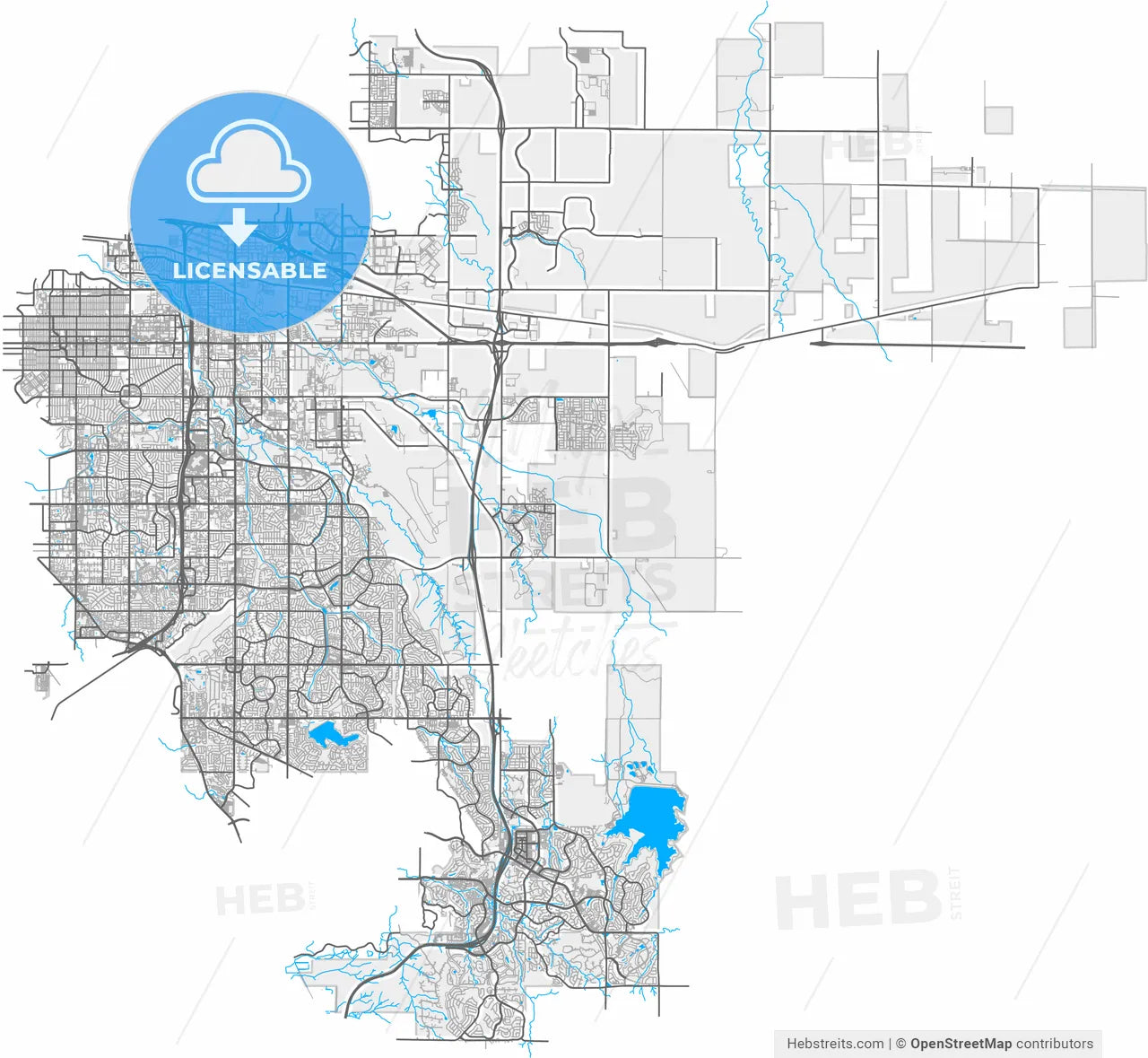 Aurora, Colorado, United States, high resolution vector map - Instant download PDF and JPG
