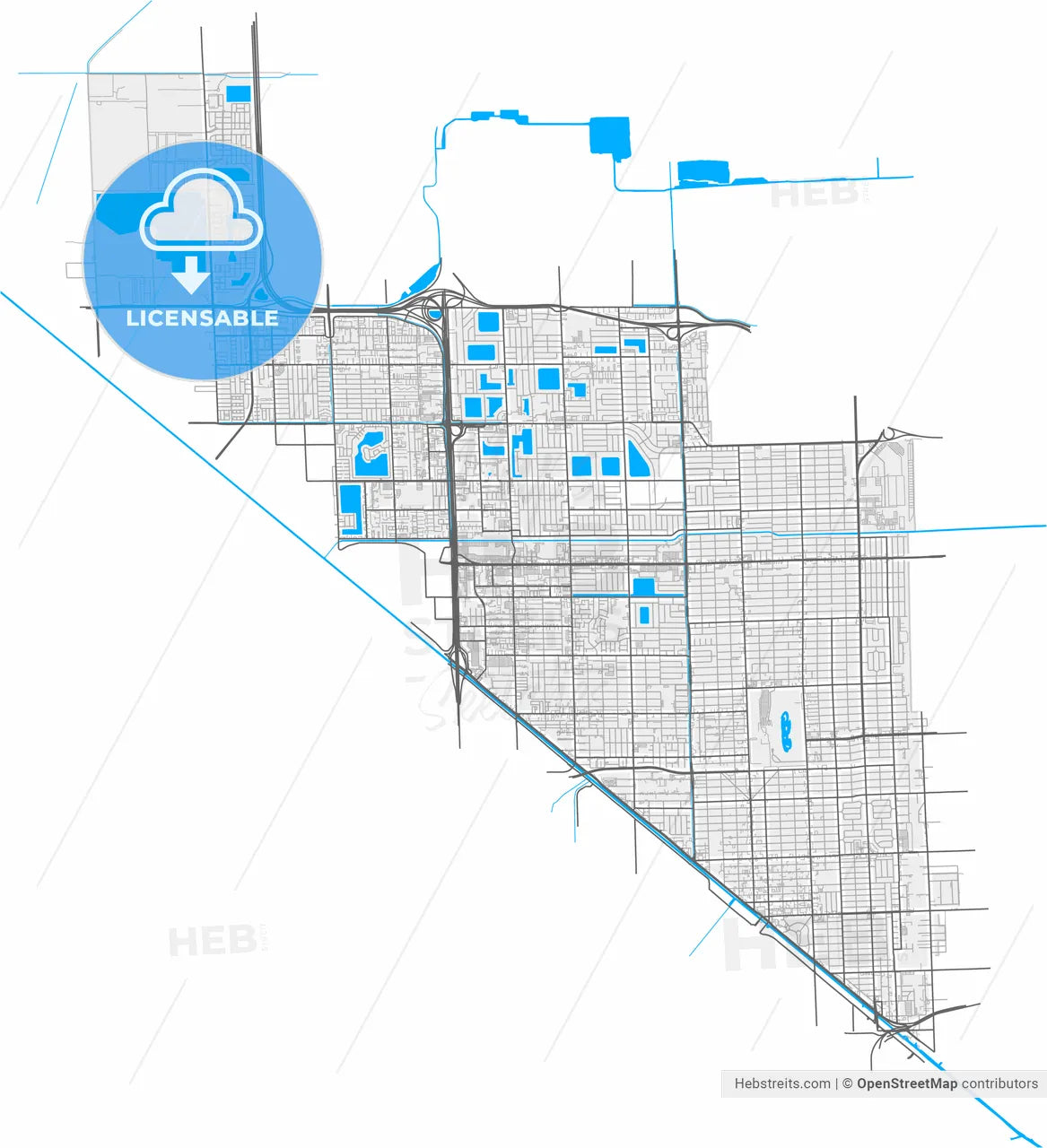 Hialeah, Florida, United States, high resolution vector map - Instant download PDF and JPG