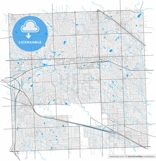 Farmington Hills, Michigan, United States, high resolution vector map - Instant download PDF and JPG
