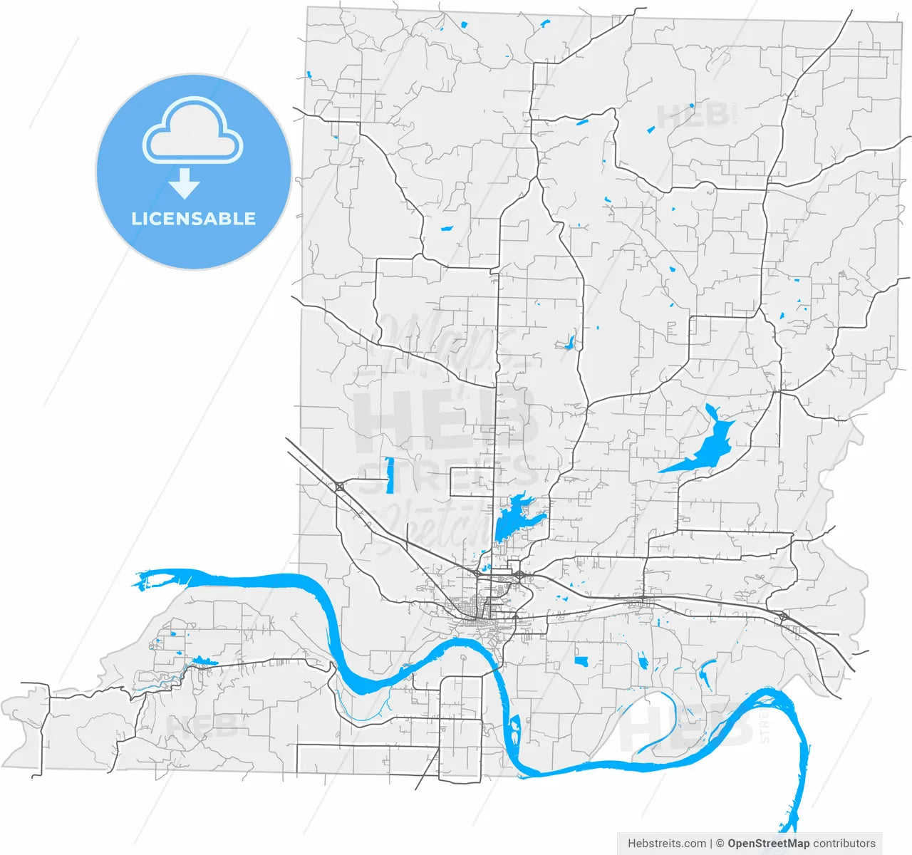 Conway, Arkansas, United States, high resolution vector map - Instant download PDF and JPG