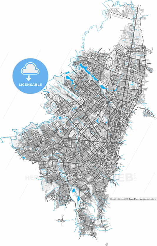 Bogota, Colombia, high resolution vector map - Instant download PDF and JPG