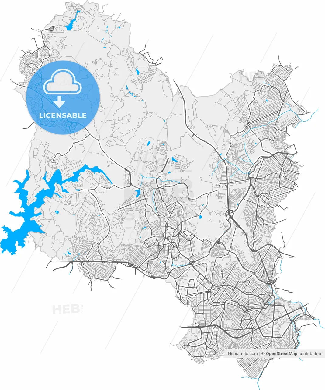 Contagem, Brazil, high resolution vector map - Instant download PDF and JPG