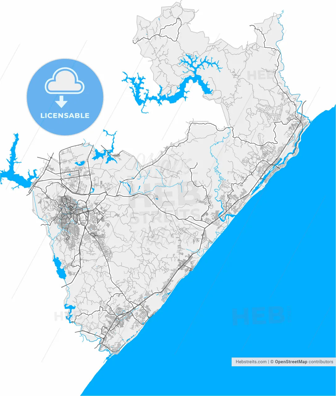 Camacari, Brazil, high resolution vector map - Instant download PDF and JPG