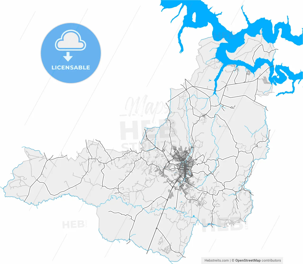 Botucatu, Brazil, high resolution vector map - Instant download PDF and JPG
