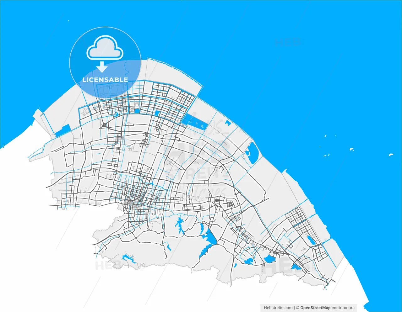Cixi, Zhejiang, China, high resolution vector map - Instant download PDF and JPG