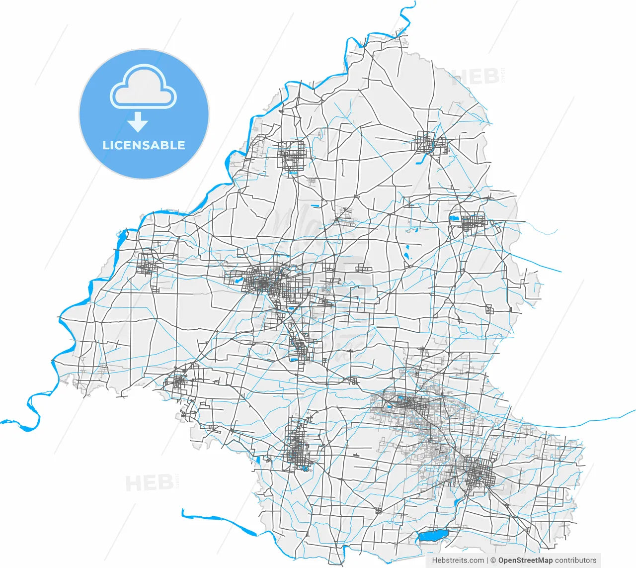 Heze, Shandong, China, high resolution vector map - Instant download PDF and JPG