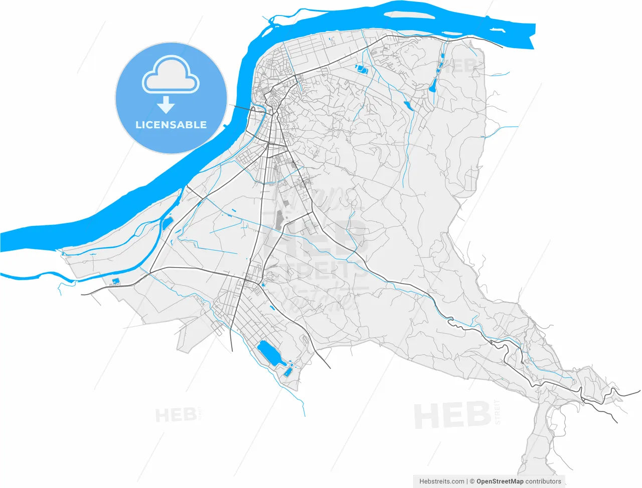 Esztergom, Komárom-Esztergom, Hungary, high resolution vector map - Instant download PDF and JPG