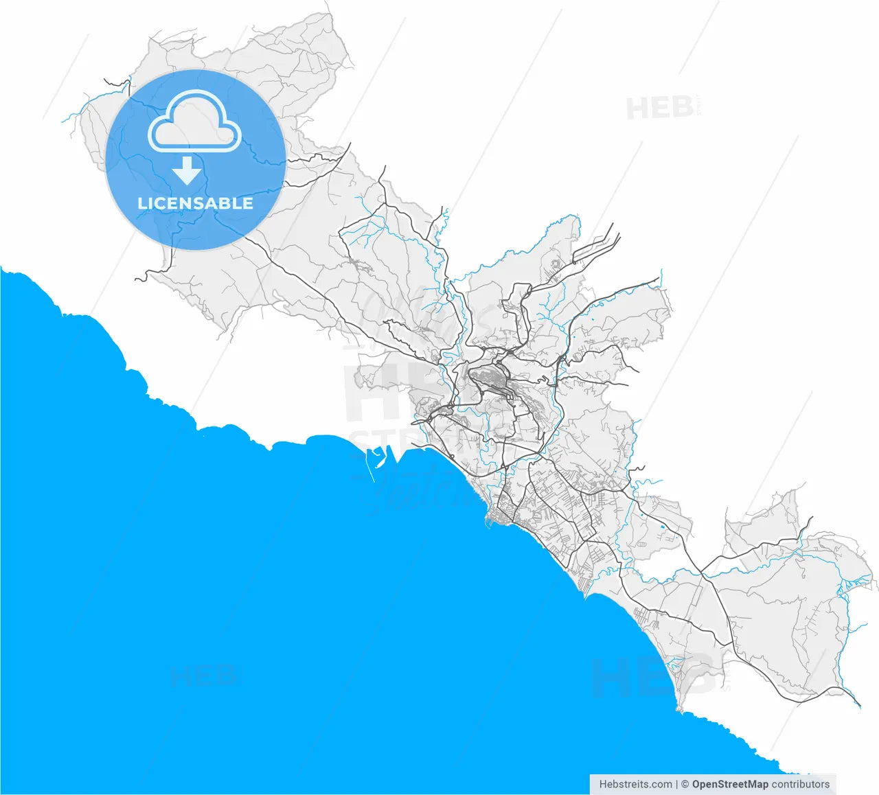 Agrigento, Sicily, Italy, high resolution vector map - Instant download PDF and JPG