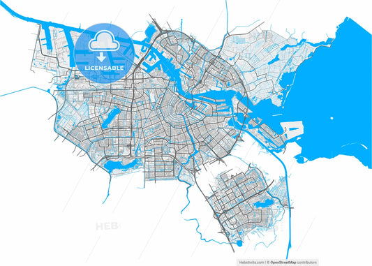 Amsterdam, North Holland, Netherlands, high resolution vector map - Instant download PDF and JPG