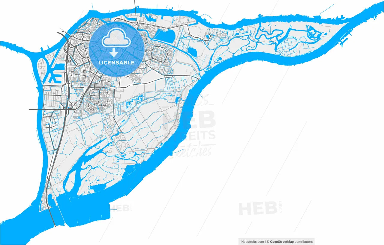 Dordrecht, South Holland, Netherlands, high resolution vector map - Instant download PDF and JPG