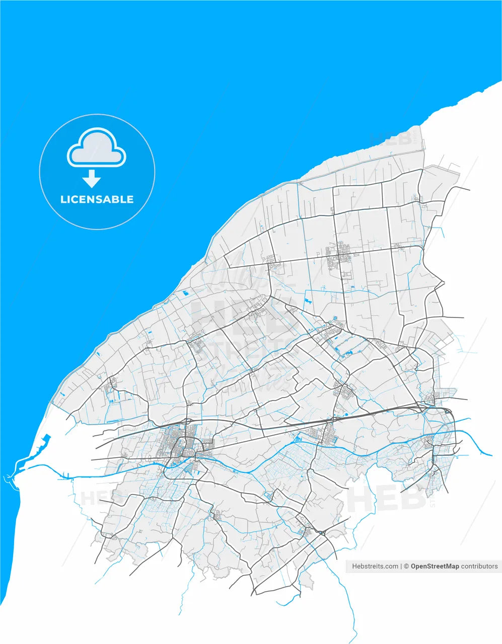 Waadhoeke, Friesland, Netherlands, high resolution vector map - Instant download PDF and JPG
