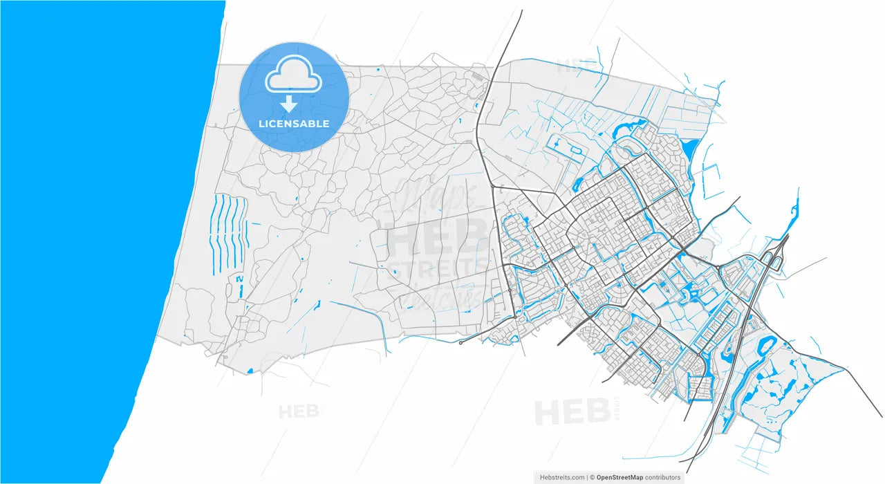 Heemskerk, North Holland, Netherlands, high resolution vector map - Instant download PDF and JPG
