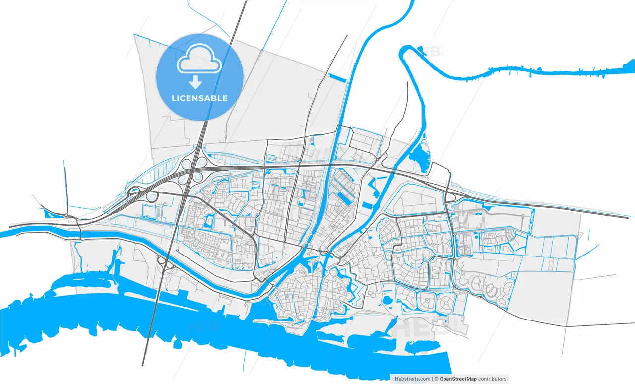 Gorinchem, South Holland, Netherlands, high resolution vector map - Instant download PDF and JPG