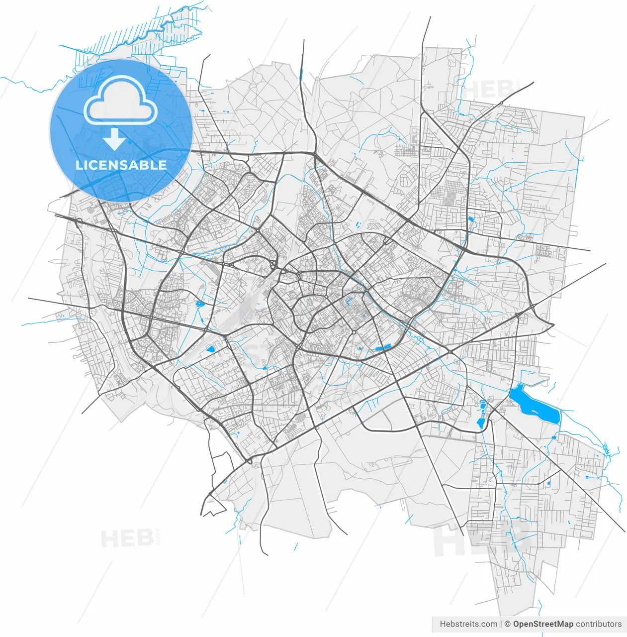Białystok, Podlaskie, Poland, high resolution vector map - Instant download PDF and JPG