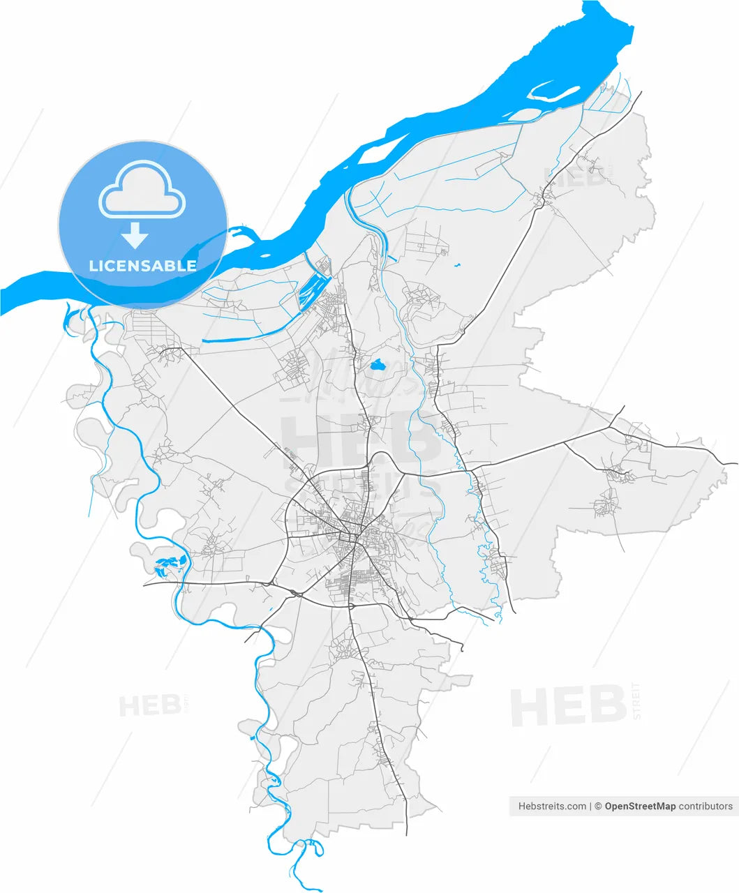Požarevac, Braničevo, Serbia, high resolution vector map - Instant download PDF and JPG