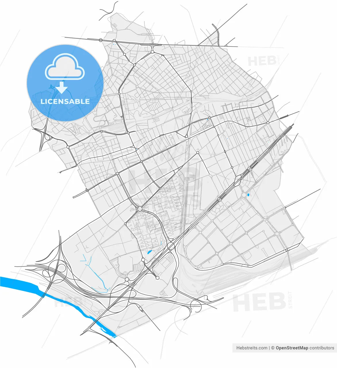 L Hospitalet de Llobregat, Barcelona, Spain, high resolution vector map - Instant download PDF and JPG