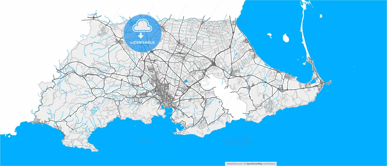 Cartagena, Murcia, Spain, high resolution vector map - Instant download PDF and JPG
