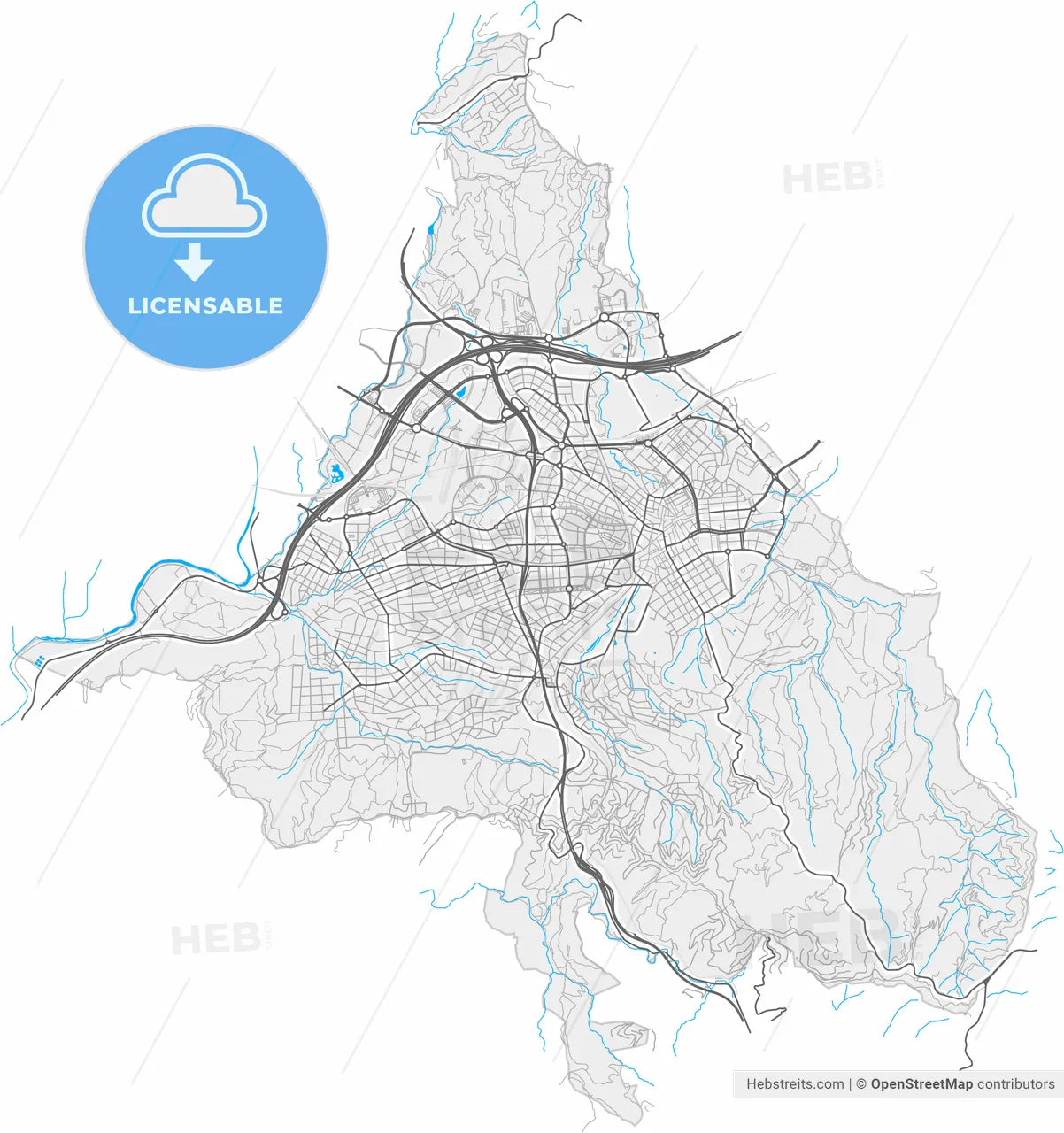 Sant Cugat del Vallès, Barcelona, Spain, high resolution vector map - Instant download PDF and JPG