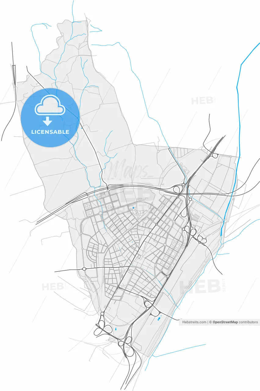 Mollet del Vallès, Barcelona, Spain, high resolution vector map - Instant download PDF and JPG