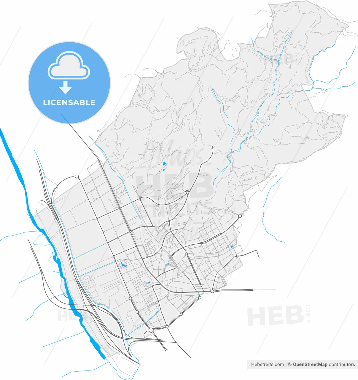 Sant Feliu de Llobregat, Barcelona, Spain, high resolution vector map - Instant download PDF and JPG
