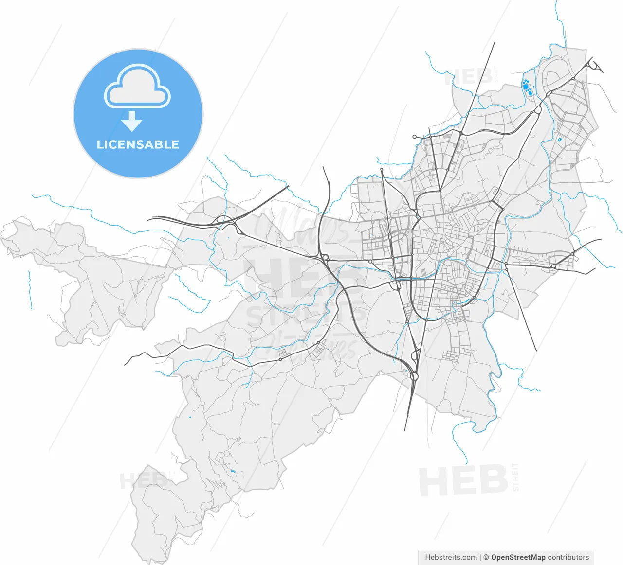 Vic, Barcelona, Spain, high resolution vector map - Instant download PDF and JPG