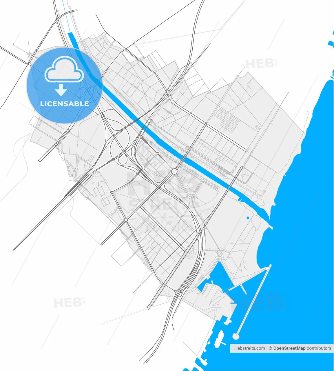 Sant Adrià de Besòs, Barcelona, Spain, high resolution vector map - Instant download PDF and JPG
