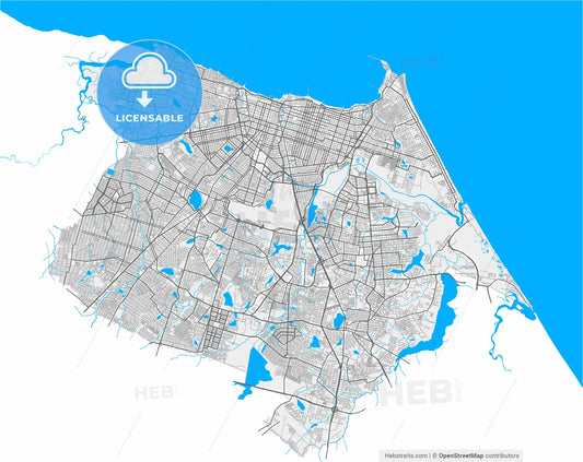 Fortaleza, Brazil, high resolution vector map - Instant download PDF and JPG