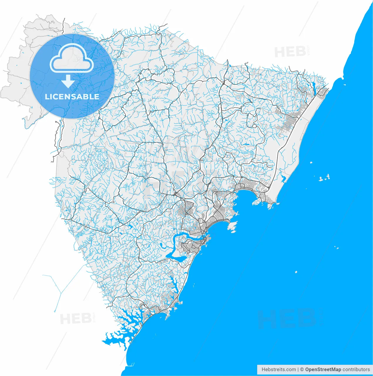 Guarapari, Brazil, high resolution vector map - Instant download PDF and JPG