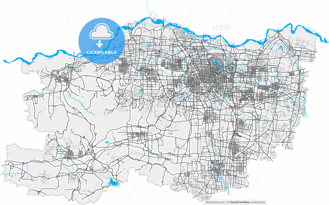 Zhengzhou, Henan, China, high resolution vector map - Instant download PDF and JPG