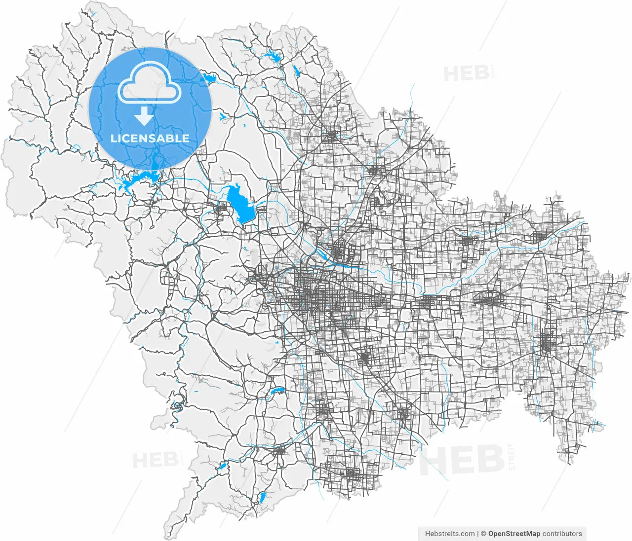 Shijiazhuang, Hebei, China, high resolution vector map - Instant download PDF and JPG