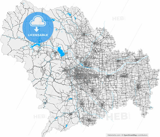 Shijiazhuang, Hebei, China, high resolution vector map - Instant download PDF and JPG