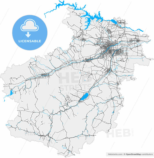 Luoyang, Henan, China, high resolution vector map - Instant download PDF and JPG