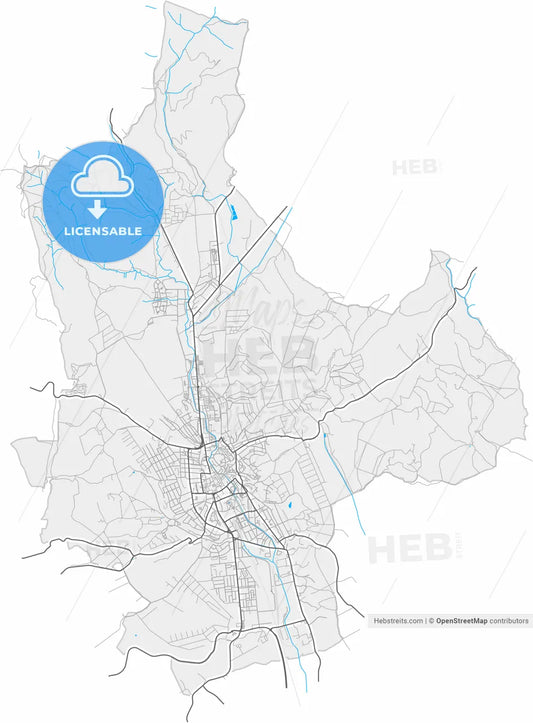 Eger, Heves, Hungary, high resolution vector map - Instant download PDF and JPG