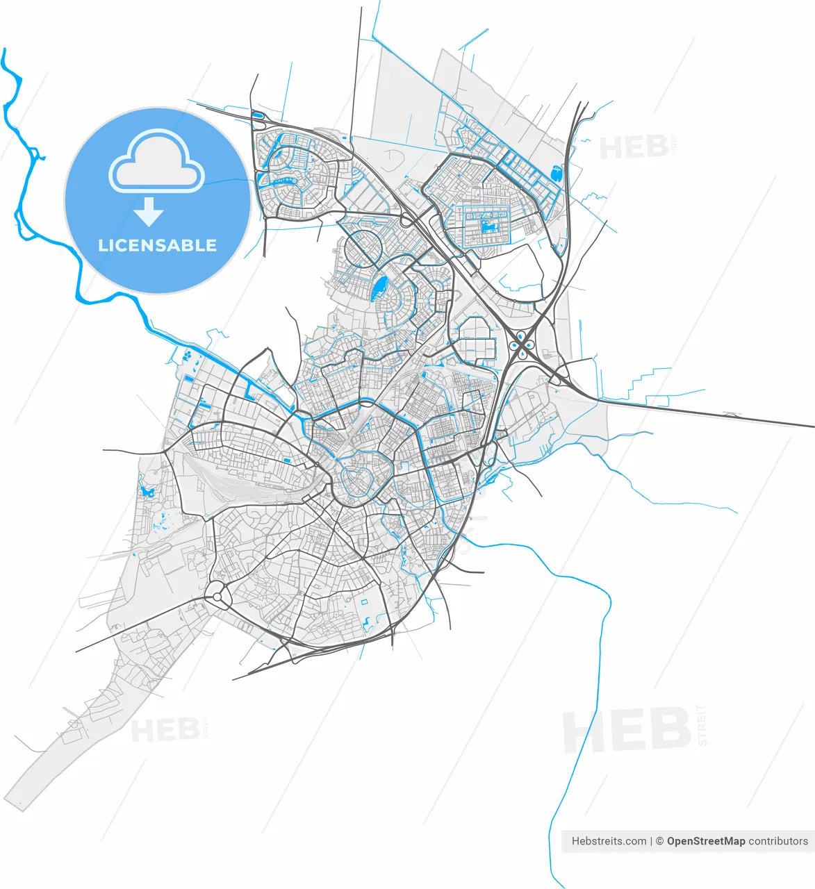 Amersfoort, Utrecht, Netherlands, high resolution vector map - Instant download PDF and JPG