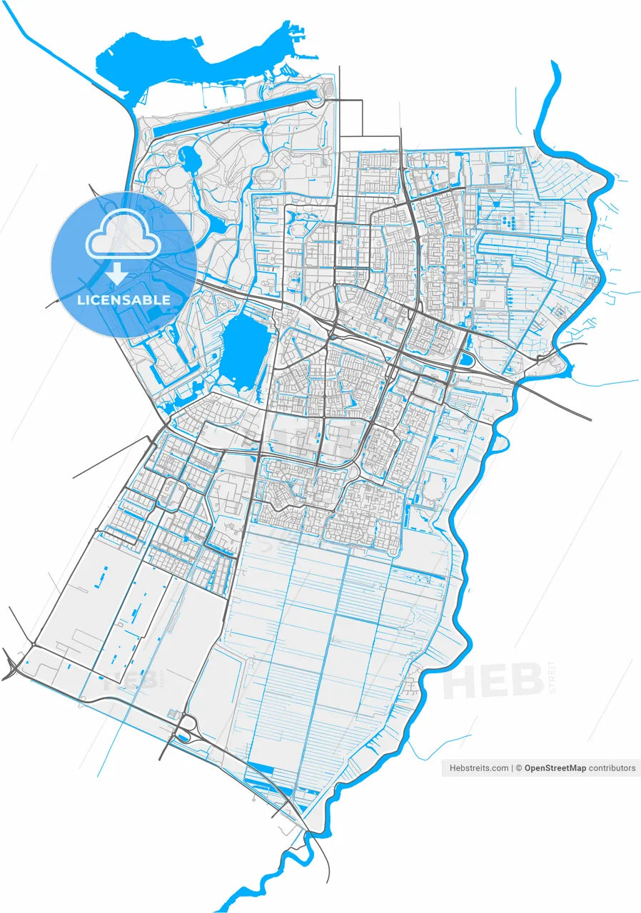 Amstelveen, North Holland, Netherlands, high resolution vector map - Instant download PDF and JPG