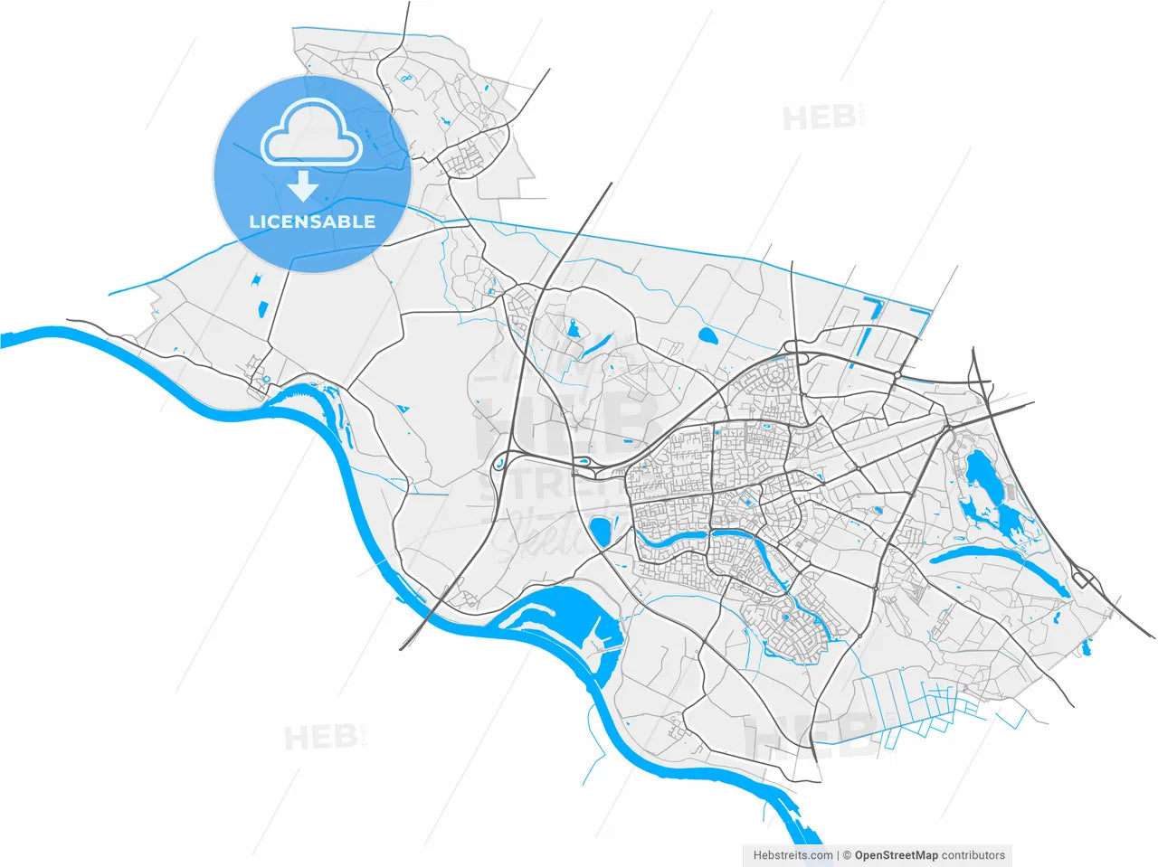 Wijchen, Gelderland, Netherlands, high resolution vector map - Instant download PDF and JPG