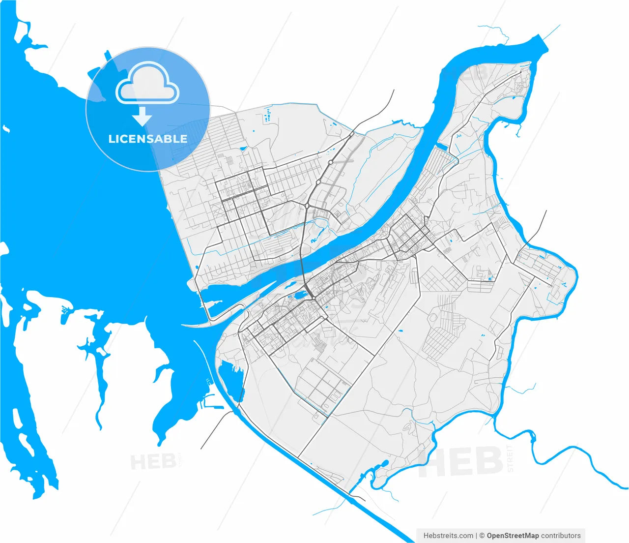 Dubna, Moscow Oblast, Russia, high resolution vector map - Instant download PDF and JPG