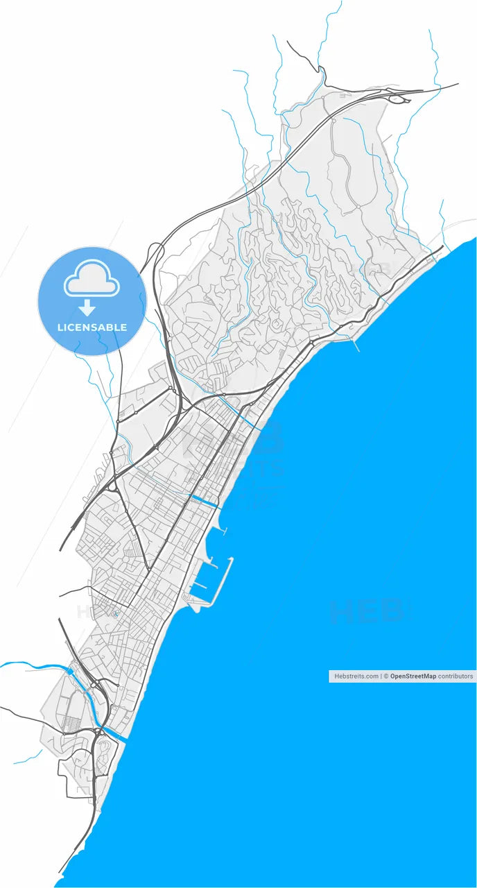 Fuengirola, Málaga, Spain, high resolution vector map - Instant download PDF and JPG