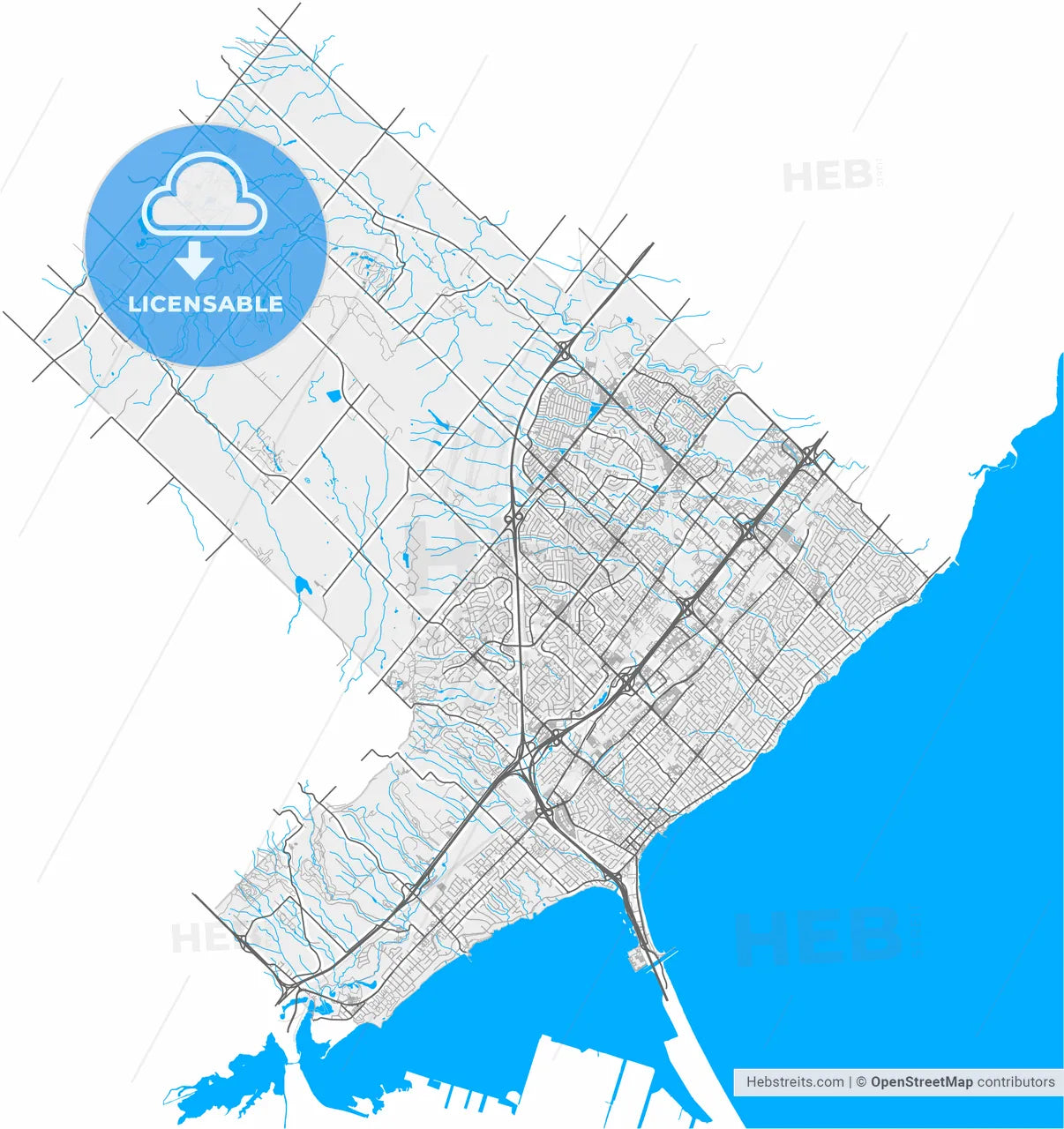 Burlington, Ontario, Canada, high resolution vector map - Instant download PDF and JPG